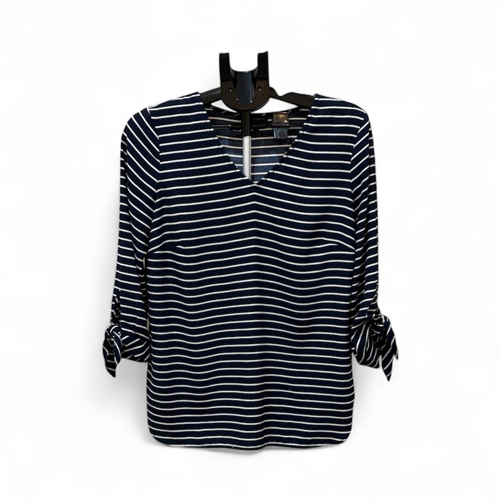 Talbots Navy and White V-Neck Blouse